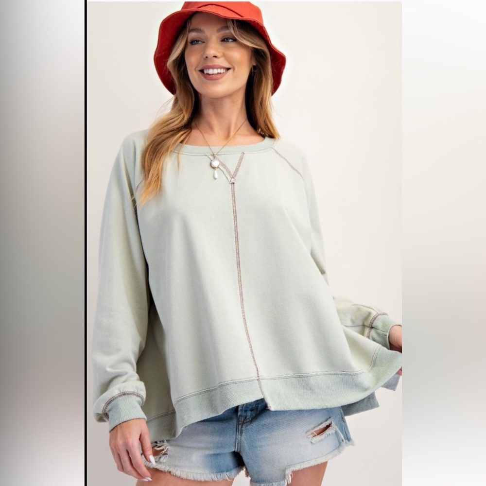856 ❤️ EASEL MINERAL WASHED TERRY KNIT BOXY PULLOVER - Picture 4 of 4